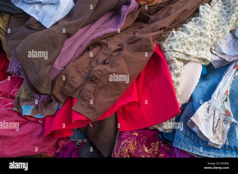 Pile Of Second Hand Clothes At A Garage Sales Stock Photo Alamy