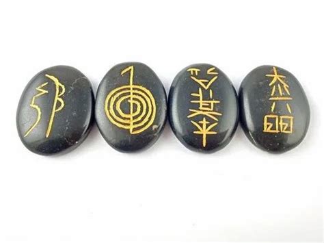 4 Black Onyx Oval Stones Elements Symbols Natural Gemstone Healing