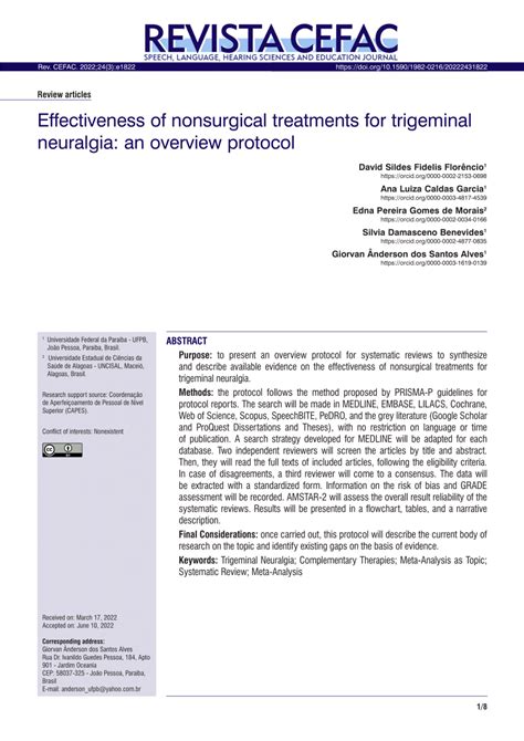 Pdf Effectiveness Of Nonsurgical Treatments For Trigeminal Neuralgia