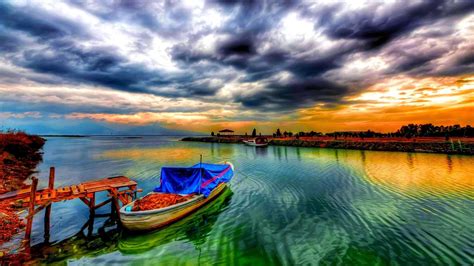 Clouds Landscapes Boats Hdr Photography Wallpaper 36374