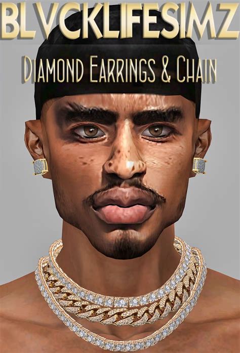 Bls Diamond Earrings And Chain Sims 4 Toddler Sims 4 Male Clothes
