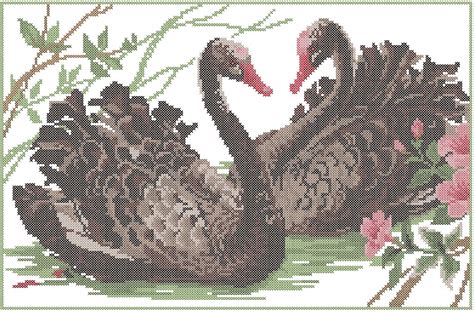 Gorgeous pattern of cross stitches embroidery design. Two black swans cross stitch free embroidery design ...