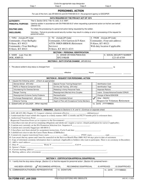 Da Form 4187 Jan 2000 Fillable Printable Forms Free Online