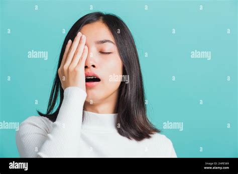 Portrait Female Bored Yawning Tired Covering Mouth With Hand Young
