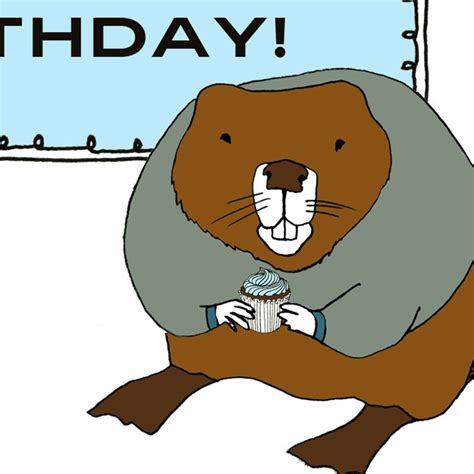 Funny Birthday Card Beaver With A Cupcake Etsy