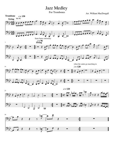 Jazz Medly For Trombones Sheet Music For Trombone Download Free In Pdf