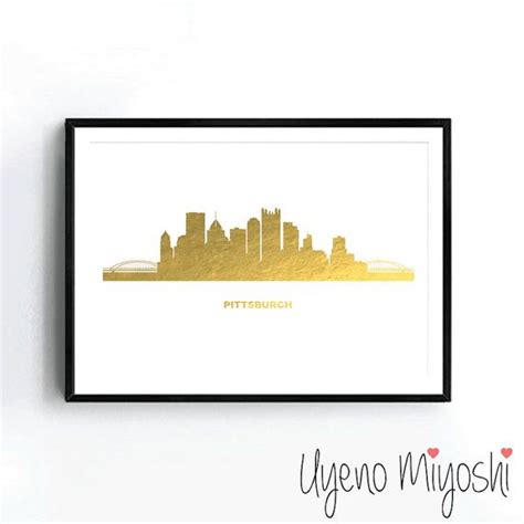Pittsburgh Skyline Gold Foil Print Gold Print By Uyenomiyoshi Houston