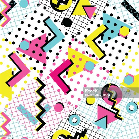 Colorful Abstract 80s Style Seamless Pattern Stock Illustration