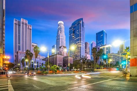 Premium Photo Beautiful Sunset Of Los Angeles Downtown Skyline In Ca Usa