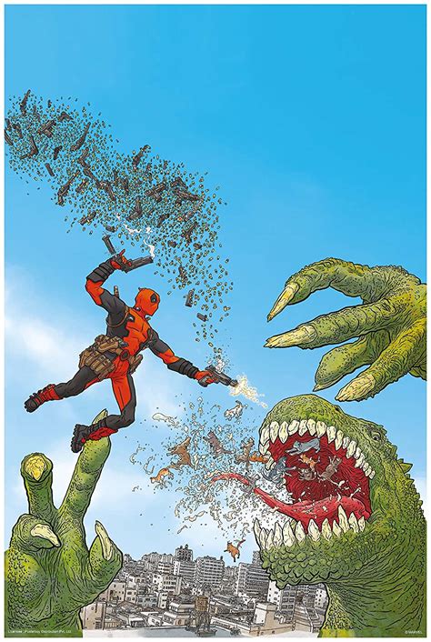 Marvel Deadpool And Dinosaur Officially Licensed Poster 4064 Cm X