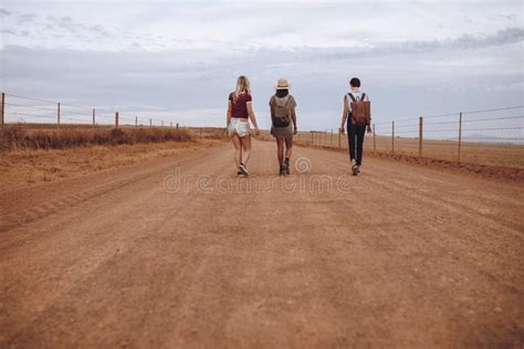 Women Walking Down The Country Road Stock Image Image Of Road View