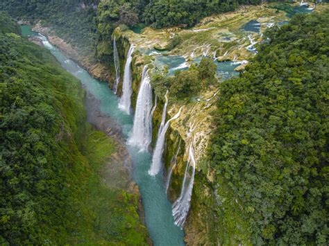 Aerial Of The Tamul Waterfalls Huasteca Potosi San Luis Potosi