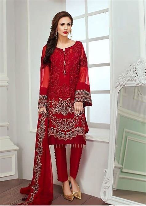 Red Embroidered Pakistani Style Suit Pakistani Dresses Online
