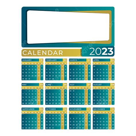 2023 New Golden Green Photo Frame Calendar Design 2023 Calender