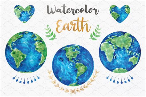 Watercolor Earth Collection Set Pre Designed Photoshop Graphics