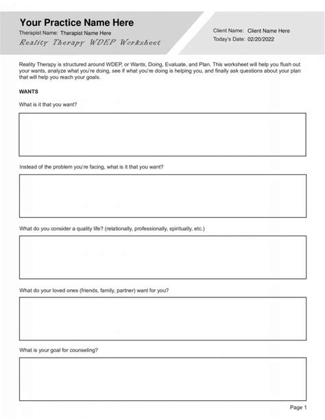 Reality Therapy Wdep Worksheet Editable Fillable Printable Pdf