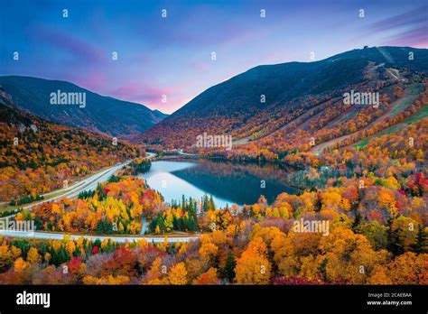 Beautiful Fall Colors In Franconia Notch State Park At Sunset White