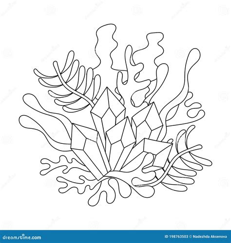 Coloring Page With Rystals And Algae Plants Underwater World Sea Ocean