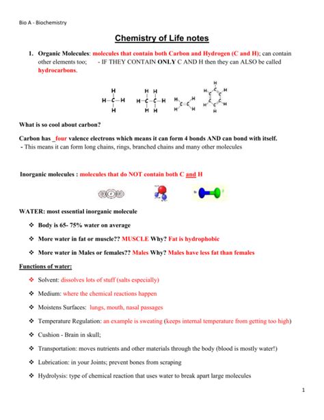 Chemistry Of Life Notes
