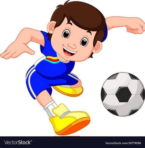 Boy Cartoon Playing Football Royalty Free Vector Image Playing