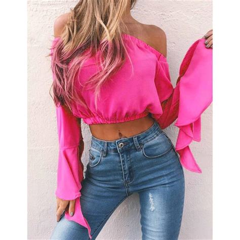 2018 Summer Spring Strapless Blouse Tube Top Ruffle Sleeve Sexy Crop