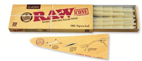 Raw Classic Natural Unrefined Pre Rolled Cones 20 Cones Per Pack 98
