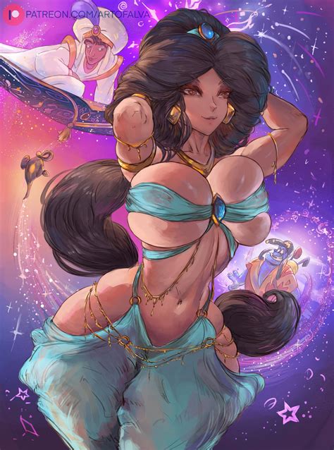 Rule 34 Aladdin Aladdin Character Artofalva Barely Clothed Big Breasts Black Hair Breasts