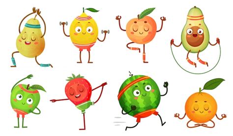 Premium Vector Fruit Characters Yoga Fruits In Fitness Exercises