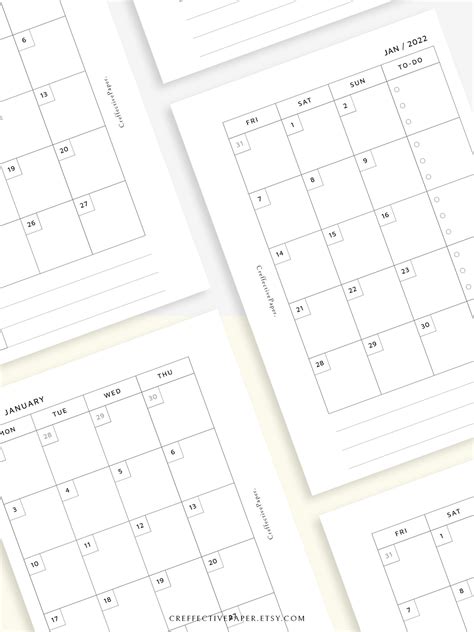 2022 Monthly Pocket Planner Inserts Printable Calendar Etsy