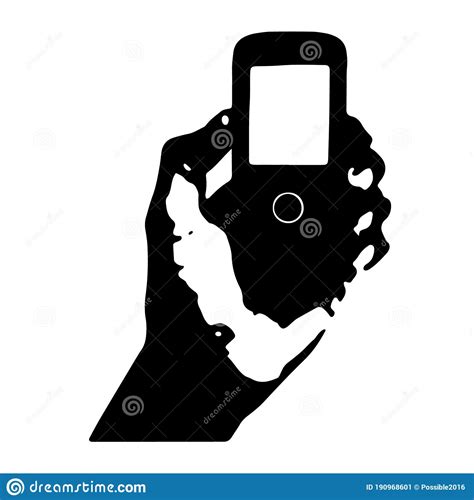 Hand Is Holding Mobile Phone In Silhouette Clip Art Icon On White