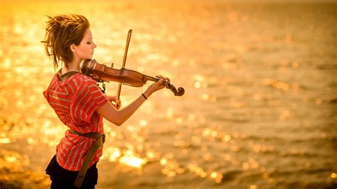 Wallpaper Women Red Musical Instrument Violin Guitarist Lindsey