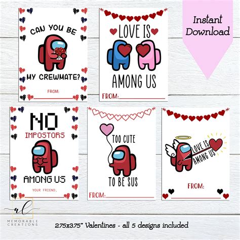 Among Us Valentine Cards Kids Valentine Cards Printable Etsy