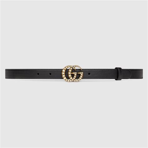 Leather Belt With Pearl Double G Buckle Gucci Womens Casual