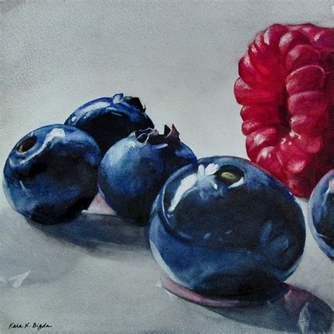 Raspberry With Blueberries Original Fine Art Vegetable Painting Art