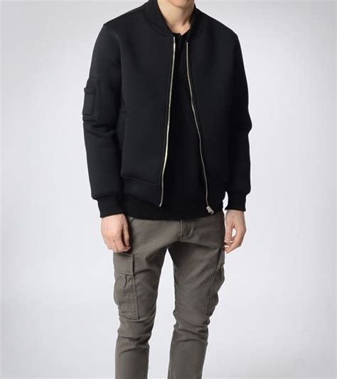 Black Bomber Jacket Tee Green Cargo Pants With Images Street Wear