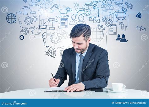 Man Writing In Clipboard Business Plan Stock Image Image Of Document