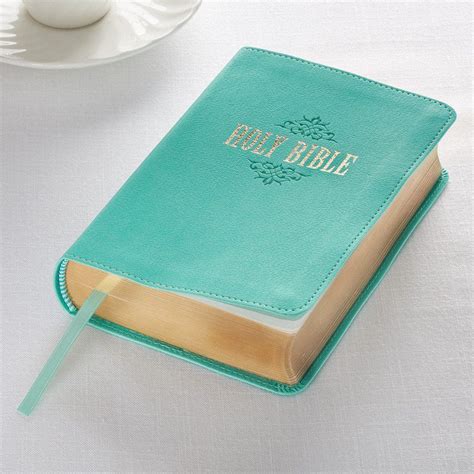 Tiffany Blue Faux Leather Large Print Compact King James Version Bible