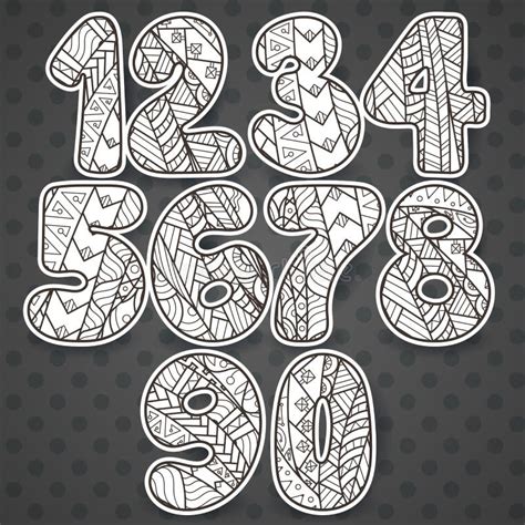 Zentangle Numbers Set Collection Of Doodle Numbers With Zentangle Elements Stock Vector