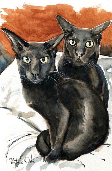 Partners In Crime Black Oriental Cat Painting By Dora Hathazi Mendes
