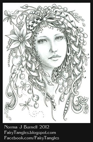 Printable Fairy Tangles Greeting Cards To Color By Norma J Burnell X