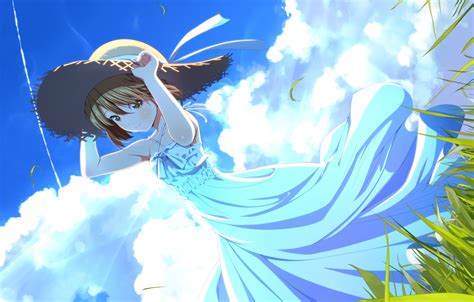 Anime Girl Wear A Beautiful Blue Dress Summer Time