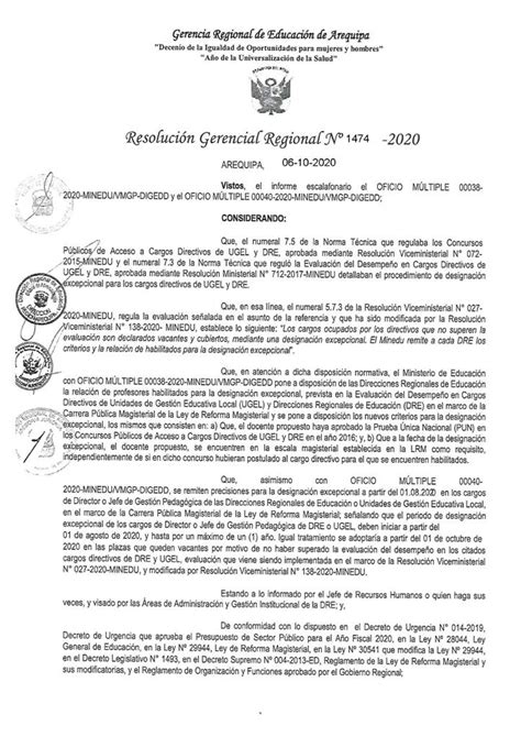 ResoluciÓn Gerencial Regional N° 1474 2020 DesignaciÓn De Directora De