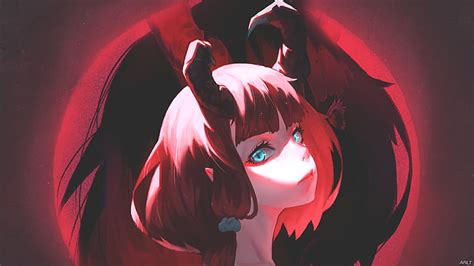 Hd Wallpaper Anime Girls Demon Horns Fantasy Girl Redhead