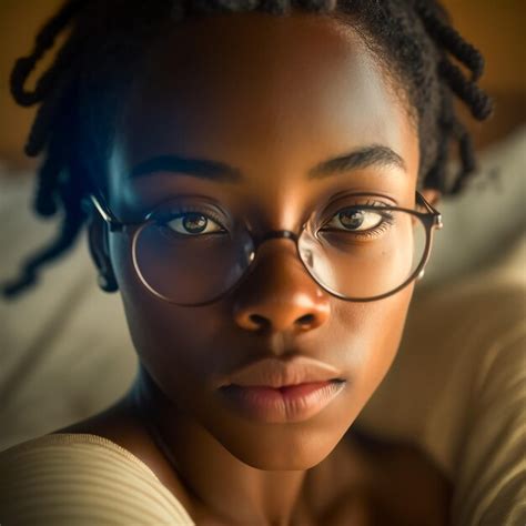 premium ai image african woman beautiful bedroom glasses showing skin