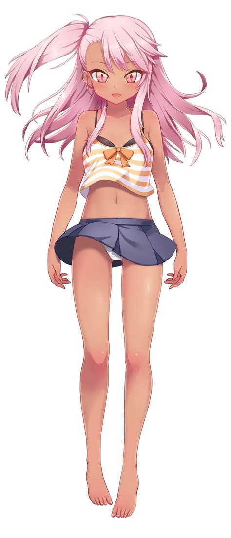 1girl barefoot blush dark skin fang fate kaleid liner prisma illya fate series feet full body