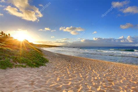 Tropical Beach Sunset At Oneloa Beach Maui Hawaii