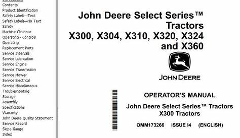 John Deere Tractors X300 X304 X310 X320 X324 X360 Operator's Manual