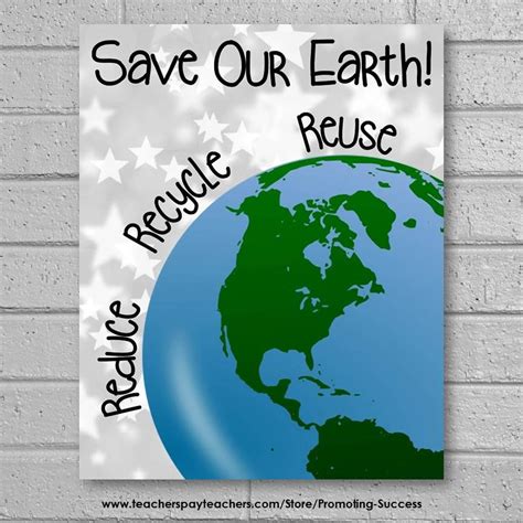 Earth Day Poster Reduce Reuse Recycle Environmental Science Poster