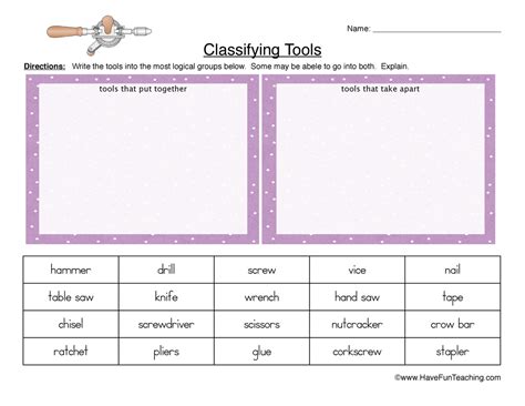 Classifying Tools Worksheet Have Fun Teaching