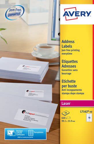 Avery Laser Address Label 991x339mm 16 Per A4 Sheet White Pack 640